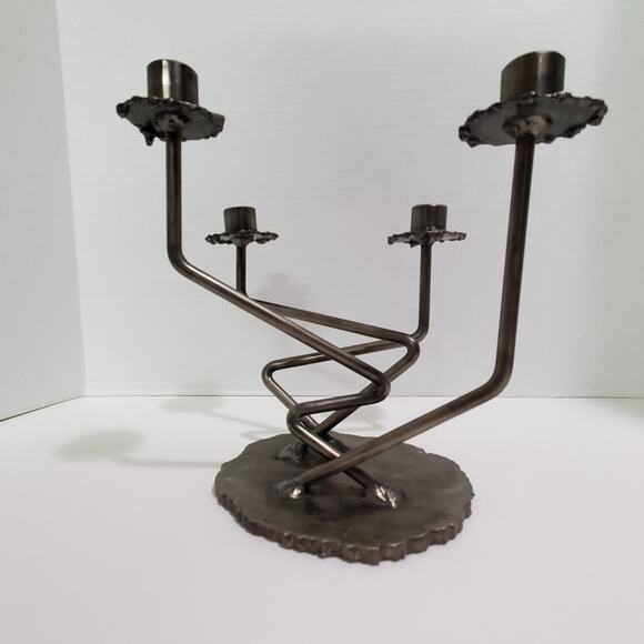 Vintage Signed Val Barbera Brutalist Metal Candelabra 5 Arm Candle Holder - Picture 5 of 16